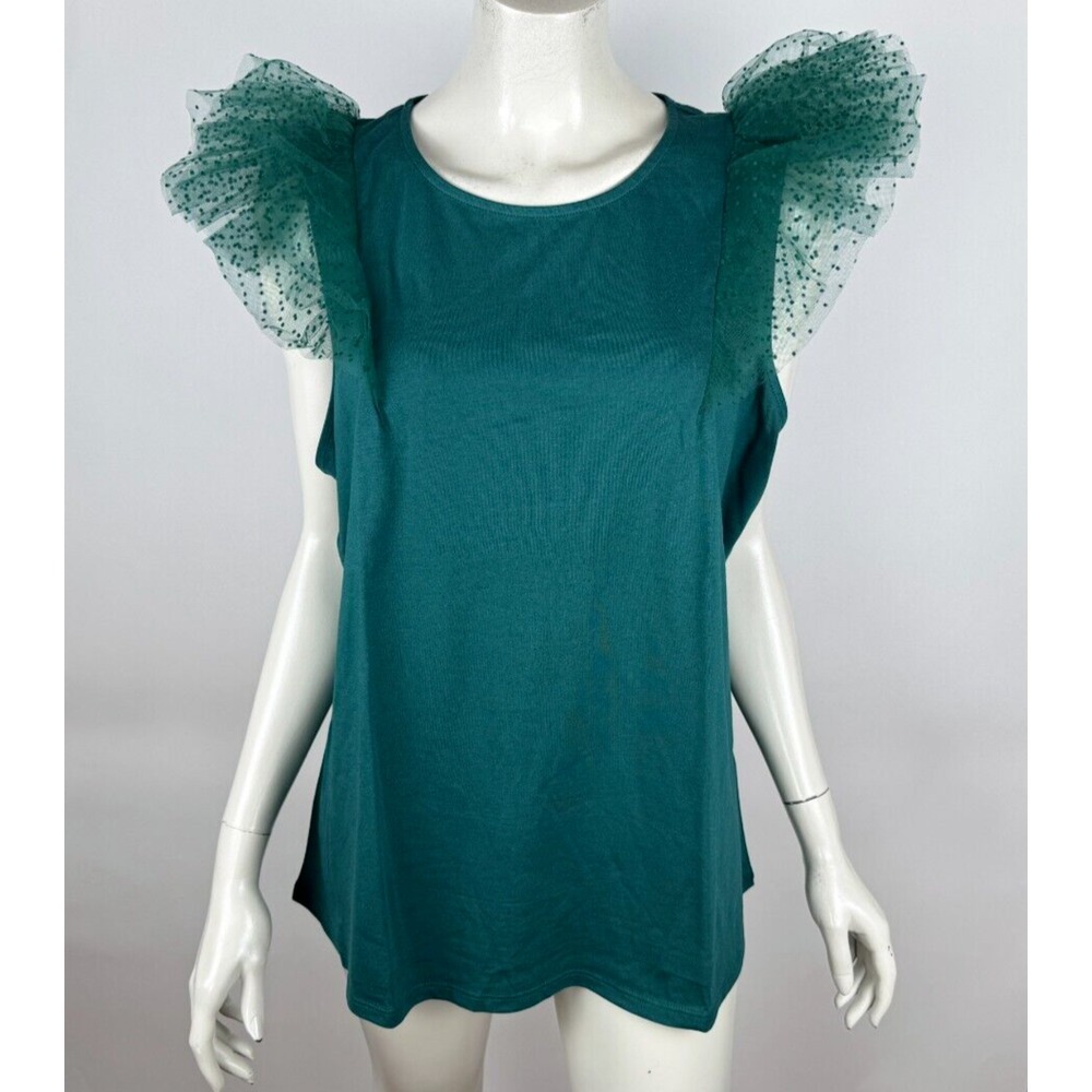 Boden‎ Tulle Shoulder Tank Top Women 20/22 NWT Stretch Cotton Round Neck Green